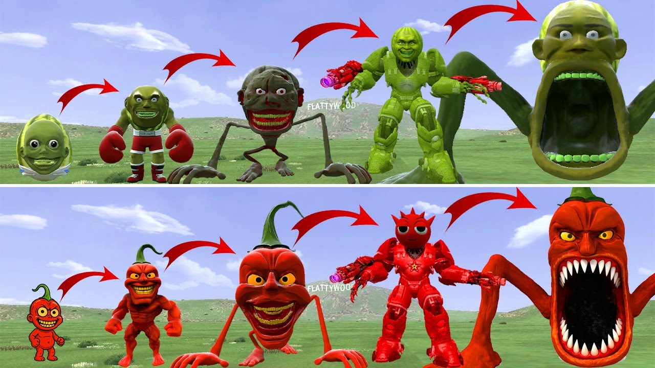 HOT: ALL THE NEW EVOLUTIONS OF KING LINGANG MELON VS KING PEPPER DINDUN IN GMOD!