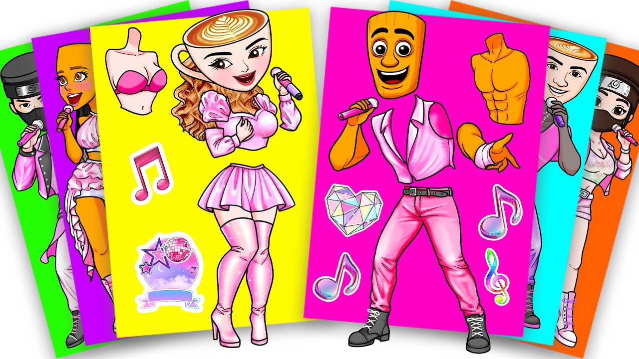 PINK IDOL KPOP BALLERINA CAPPUCCINA and TUNG TUNG TUNG SAHUR on music stage | Sticker Book DIY