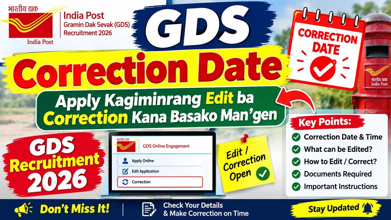 GDS Correction Date/Apply Kagiminrang Edit ba Correction Kana Basako Man'gen/GDS Recruitment 2026
