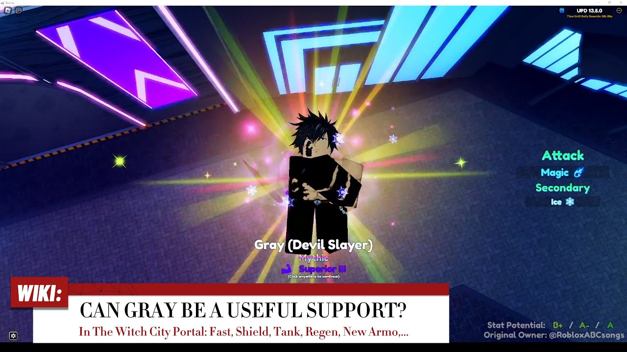 Can GRAY be a useful Support in the Witch City Anime Adventures Wiki | ROBLOX