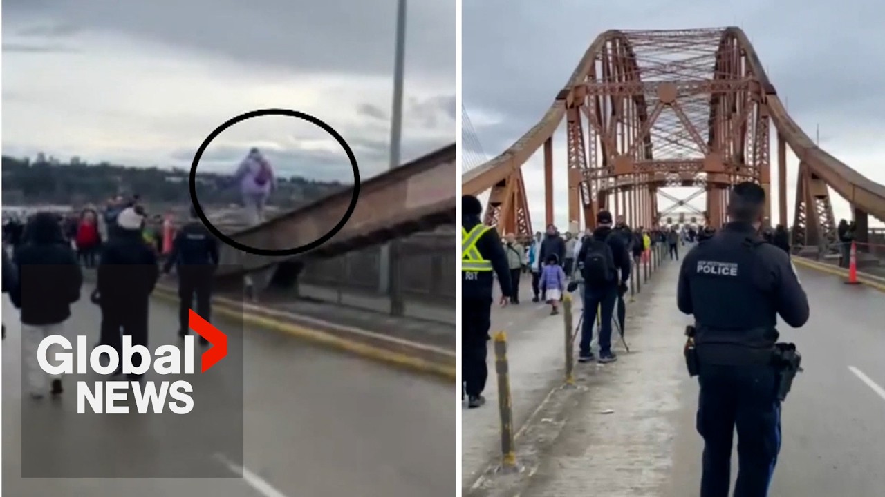 BC's Pattullo Bridge closes early after people climb up arch