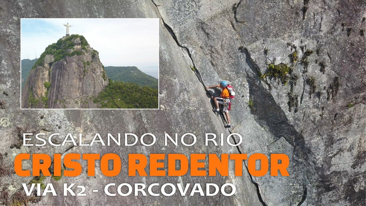 Escalando até o Cristo Redentor no Rio em uma das 50 vias clássicas no Brasil - Drone (HD) - Via K2