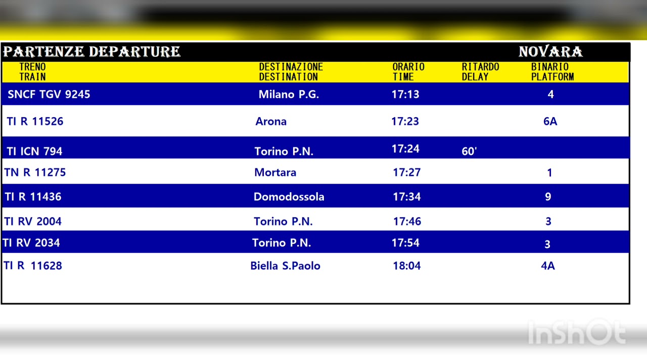 Annunci Trenitalia & Trenord dalla stazione di Novara