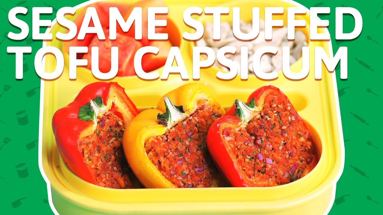Stuffed Capsicum - Tofu Stuffed Bell Pepper Recipe - Healthy Recipe For Kids Tiffin Box
