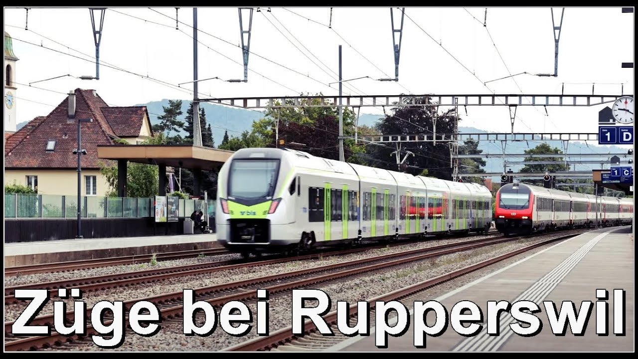 Personen und G&uuml;terz&uuml;ge beim Bahnhof Rupperswil