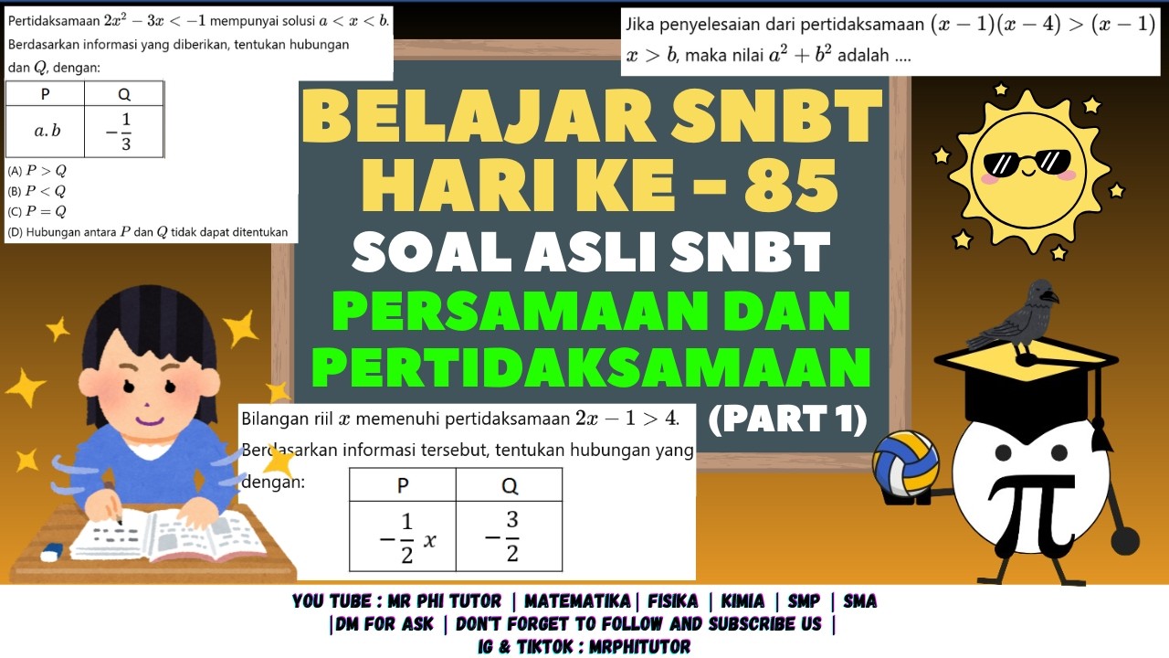 Day 85 Belajar SNBT–Lancarin Dulu Persamaan-Pertidaksamaan (1) #snbt #belajaronline #utbk #snbt2026