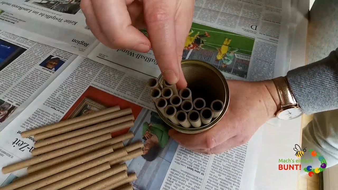 Eine Konserve wird zur Wildbienen-Nisthilfe
