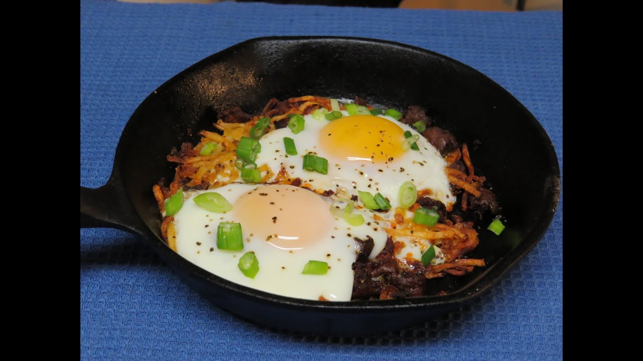 Sausage Hash Browns and Eggs Breakfast Skillet Cooked in the Toaster Oven