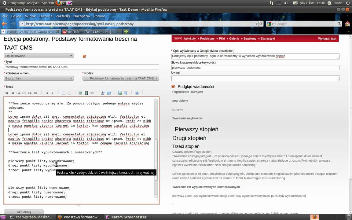 TAAT CMS - Lekcja 7 - Podstawy formatowania tekstu w markdown