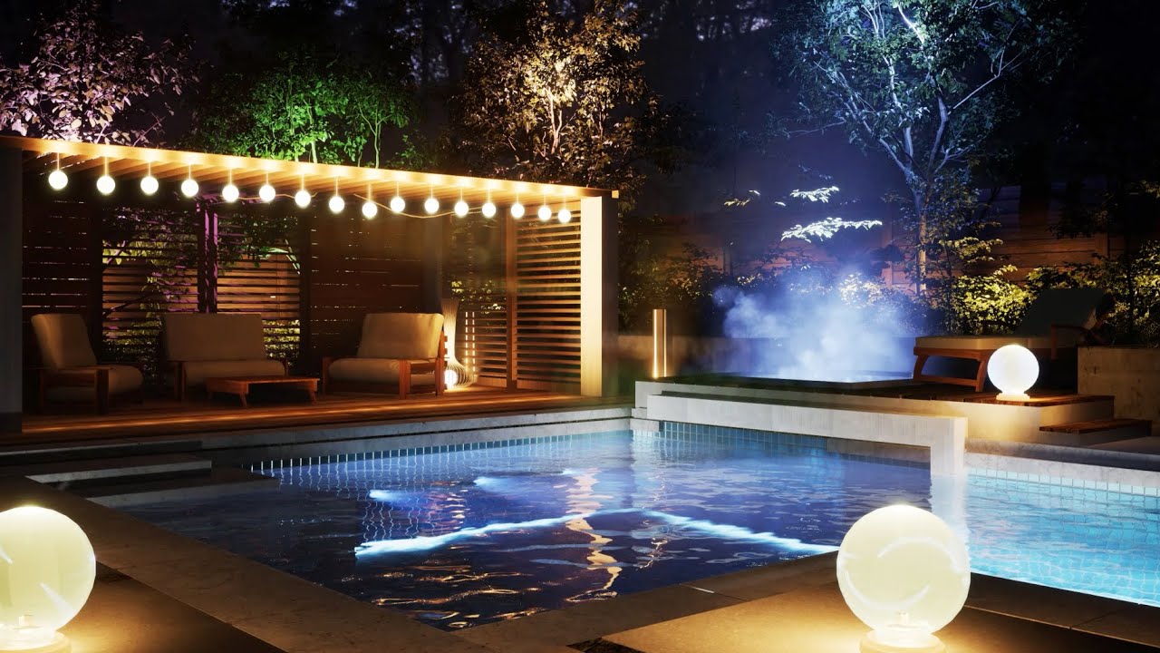 Relaxing Nighttime Outdoor Pool Ambience | sleep inducing white noise