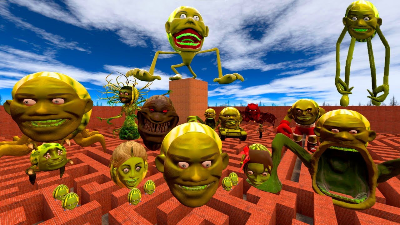 ALL LIN GANG MELON Family and GIANT Lin gang Melon Chasing ME in Garry's MOD!