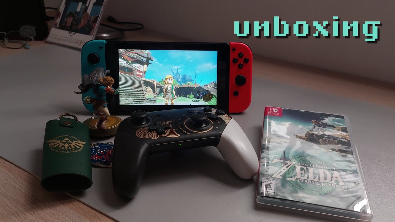 unboxing Zelda's Tears of the Kingdom game, amiibo and Pro Controller!  (asmr)