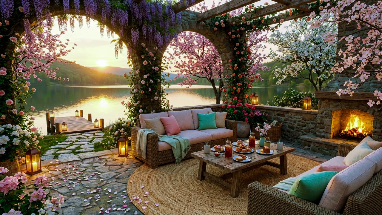Spring Outdoor Cafe Ambience with Smooth Jazz Piano for Focused Work and Creativity