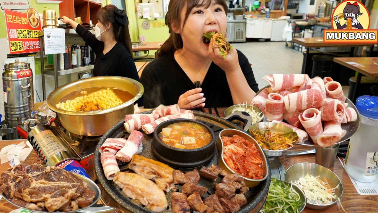 Мукбанг | 10 USD Ресторан All You Can Eat BBQ в Сеуле! Мясо, Лапша, Тушенка, Все включено.
