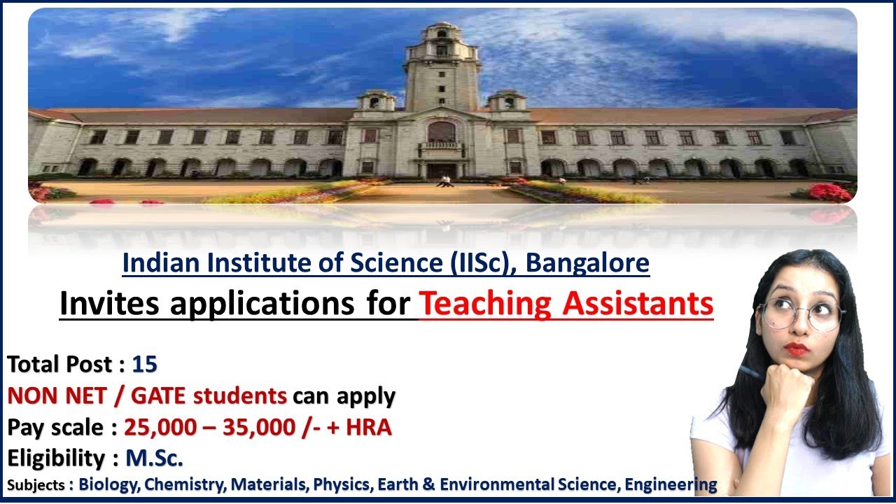 Indian Institute of Science Bangalore invites applications for 15 positions of Teaching Assistants
