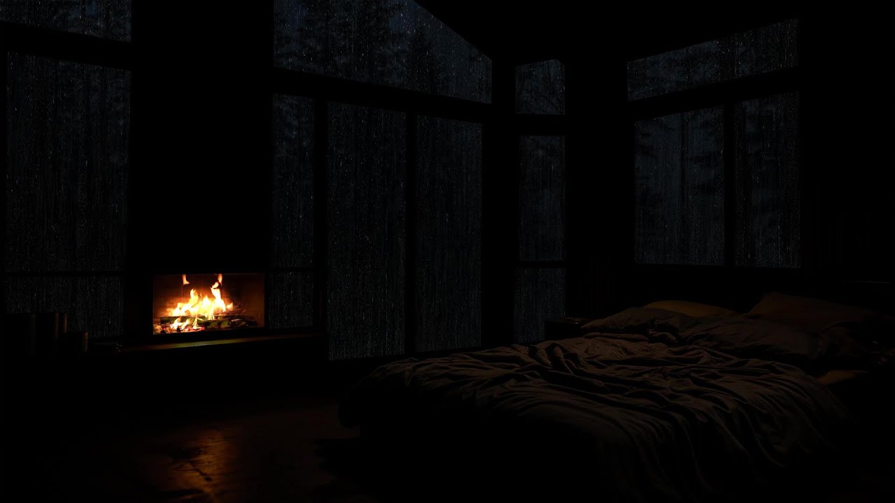 No Ads💦Heavy Rain Sounds for Sleeping😴Cozy Fireplace | Deep Sleep and Relaxation