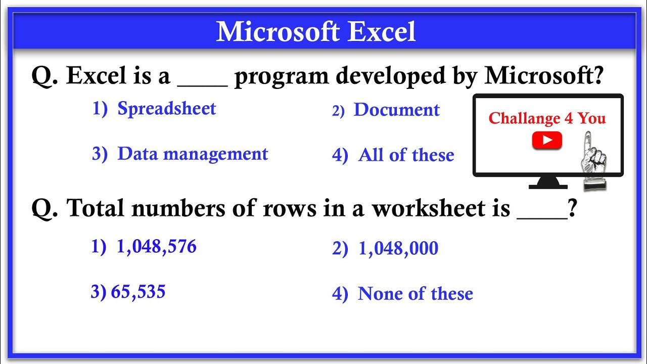 Top 100 MS Excel MCQ Question and answer - Microsoft Office - MS Office