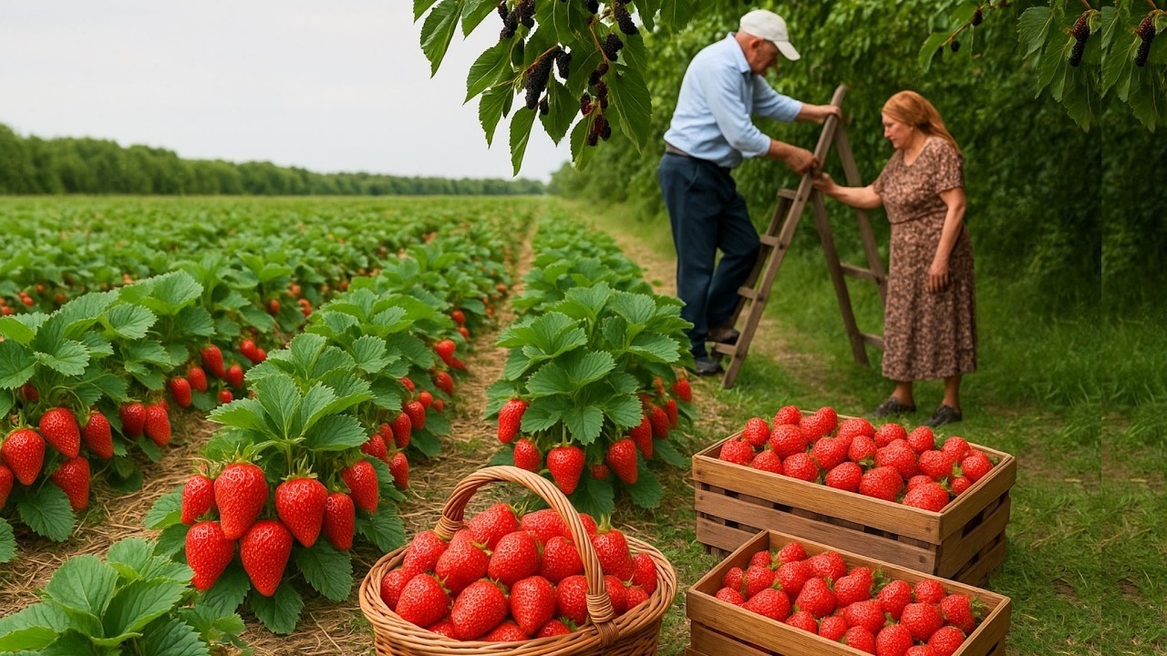 Grandma Makes Strawberry & Wild Plum Jam in the Mountains | Azerbaijan Village Life Live