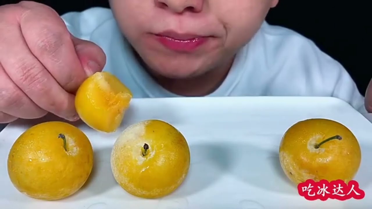 ASMR Frozen Plum Eating 🧊🍑 | Crunchy Ice Fruit Sounds | Satisfying Eating Sounds