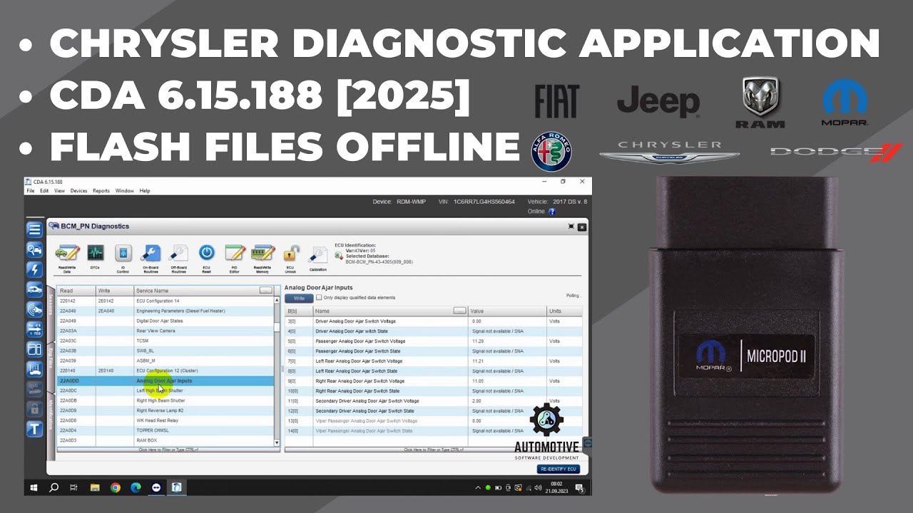 CDA 6.15.188 SOFTWARE 2025 | CHRYSLER DIAGNOSTIC APPLICATION |  FLASH FILES OFFLINE