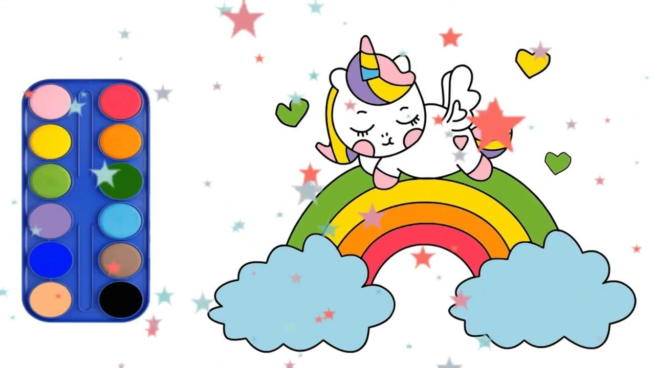 🦄🌈 How to Draw a Cute Little Unicorn Over the Rainbow - Fun Coloring Page for Kids!