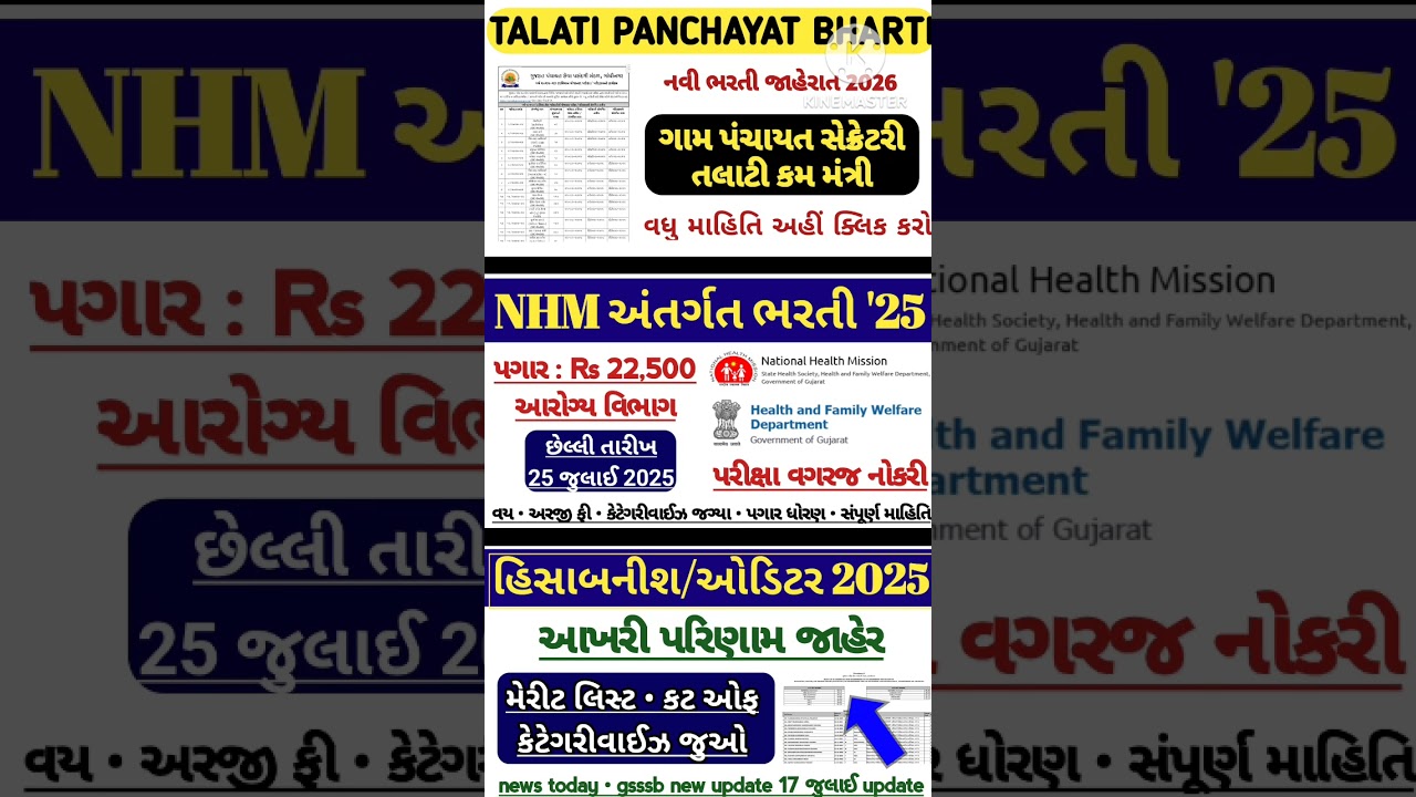 talati Panchayat bharti gujarat 2025 - NHM gujarat vacancy - Hisbanish/auditor Recruitment gujarat