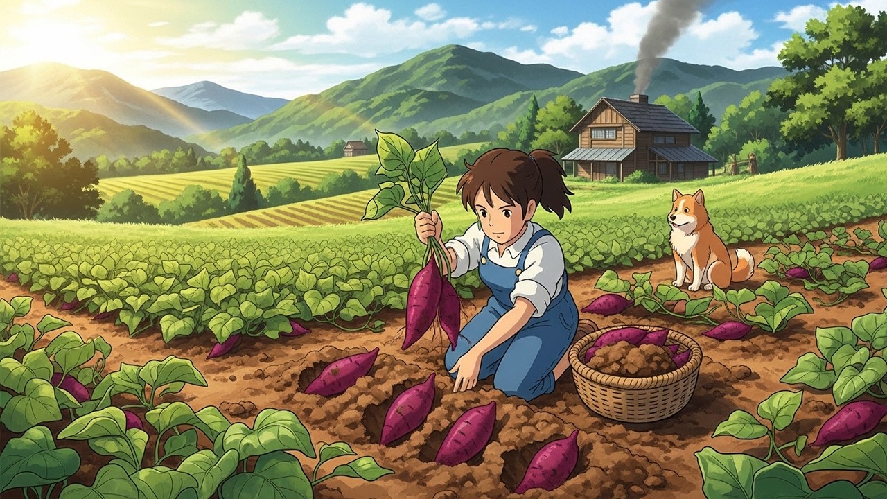 Harvesting Purple Sweet Potatoes – Cooking a Warm Countryside Meal | Ghibli ASMR