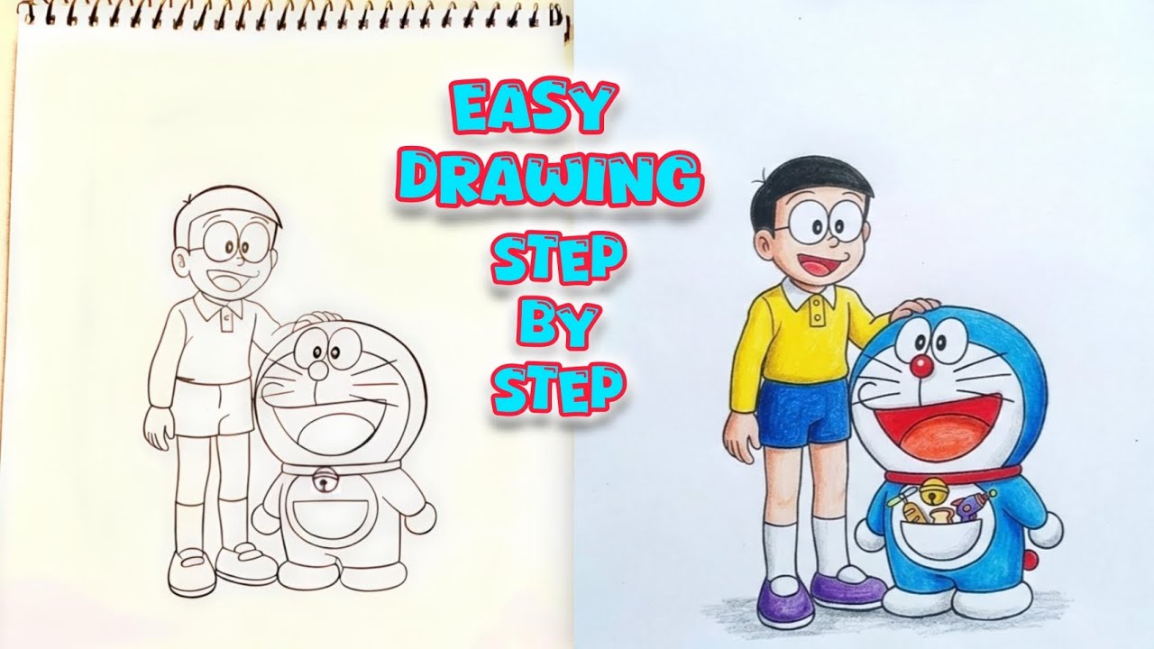 How to Draw Doraemon and Nobita Step by Step For beginners | Easy Cartoon Drawing Doraemon & Nobita
