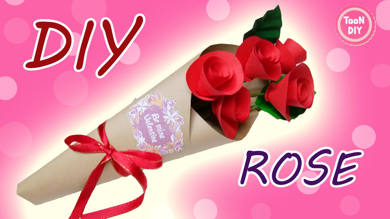 พับกระดาษ ช่อดอกกุหลาบกระดาษ ช่อดอกไม้ ของขวัญวันวาเลนไทน์ EP3 Paper Rose --TooNDIY