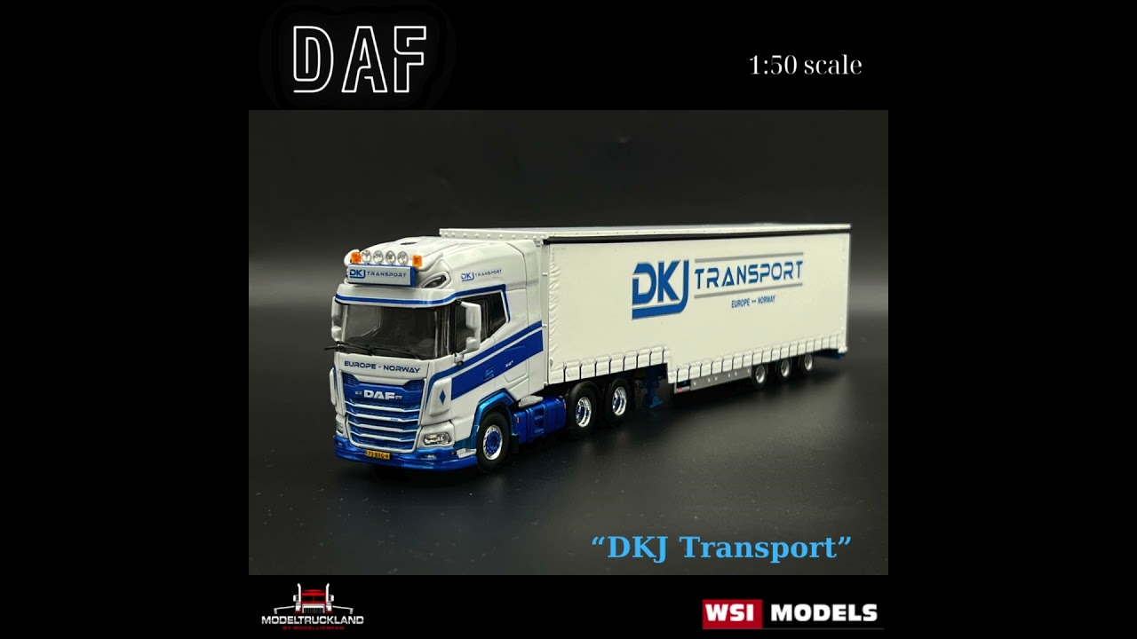 DAF XG+ 6×2 tag axle semi with curtain  3 axle “DKJ Transport”,WSI Truck Models 