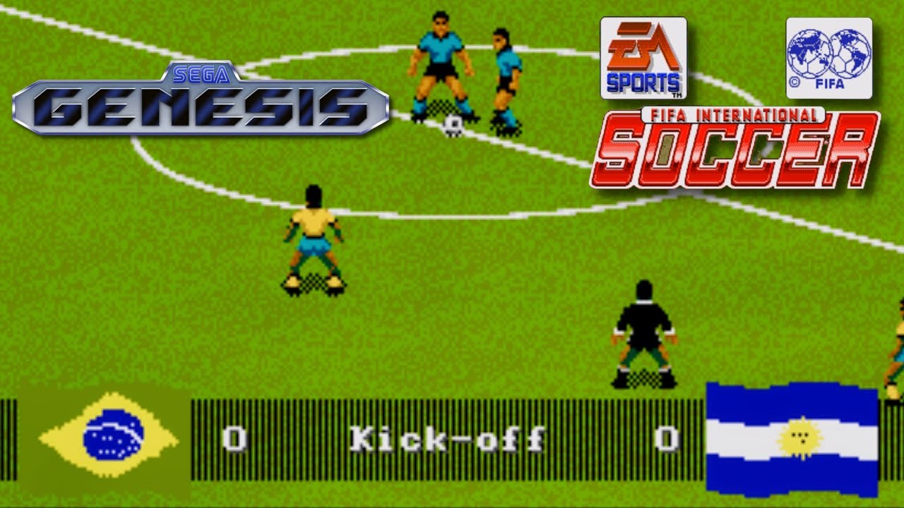 Fifa International Soccer (The First Fifa Game) - Brasil vs Argentina Full CPU Match | Sega Genesis
