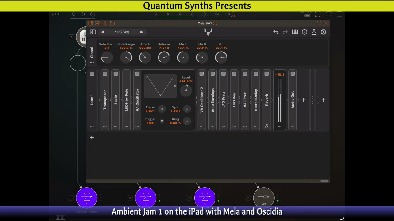 Ambient Jam 1 on the iPad with Mela by Nikolozi and Oscidia by 4Pockets
