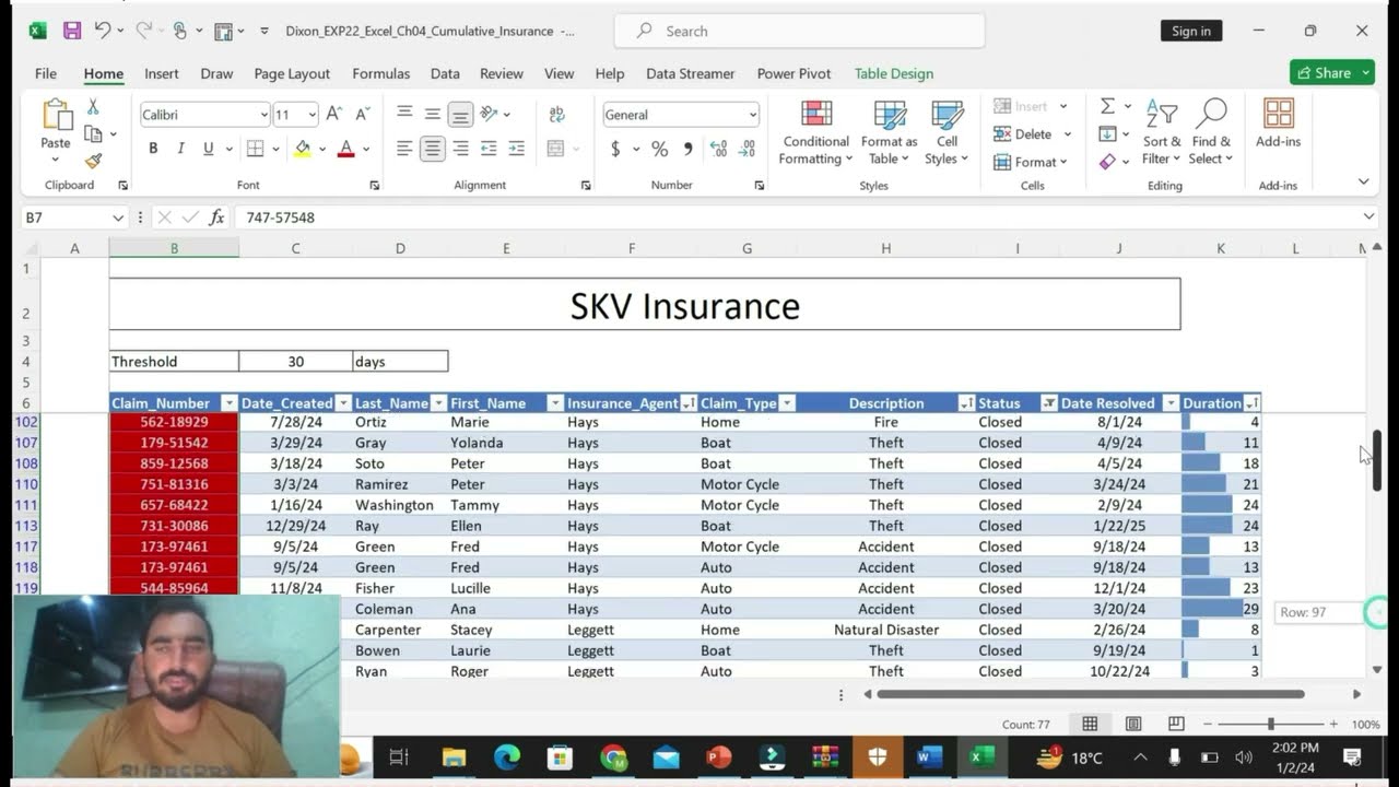Exp22_Excel_Ch04_Cumulative - Insurance Claims 1.1 | Excel Chapter 4 Cumulative -| @MyitlabTutor512
