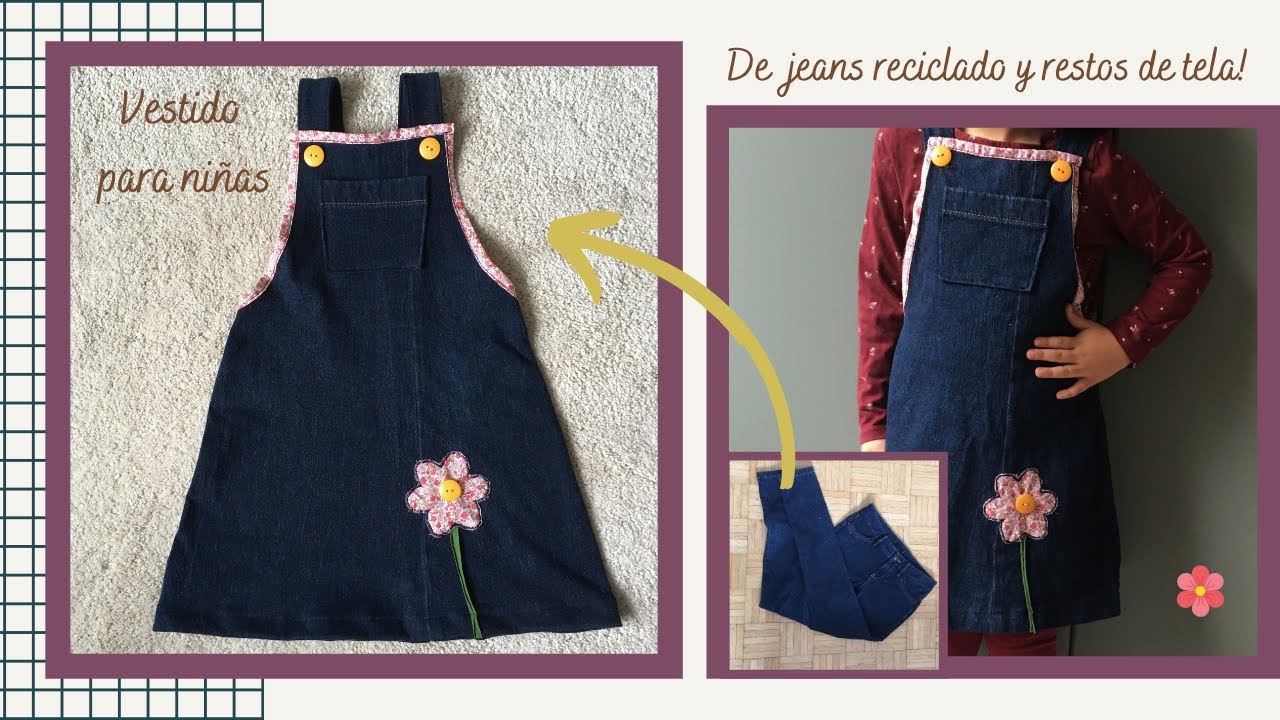 Vestido Jeans / Overall/  Peto para niñas de jeans reciclado/ SIN PATRON/ Latzkleid nähen