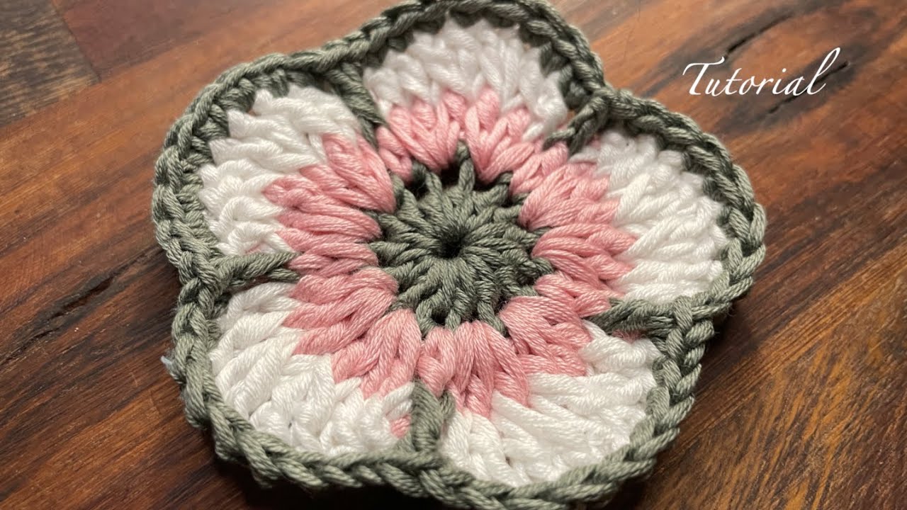 🌸 Crochet Tutorial: Five-Petal Flower with Relief Stitches 🌸 Hæklet Blomst med Reliefstangmasker 🌸