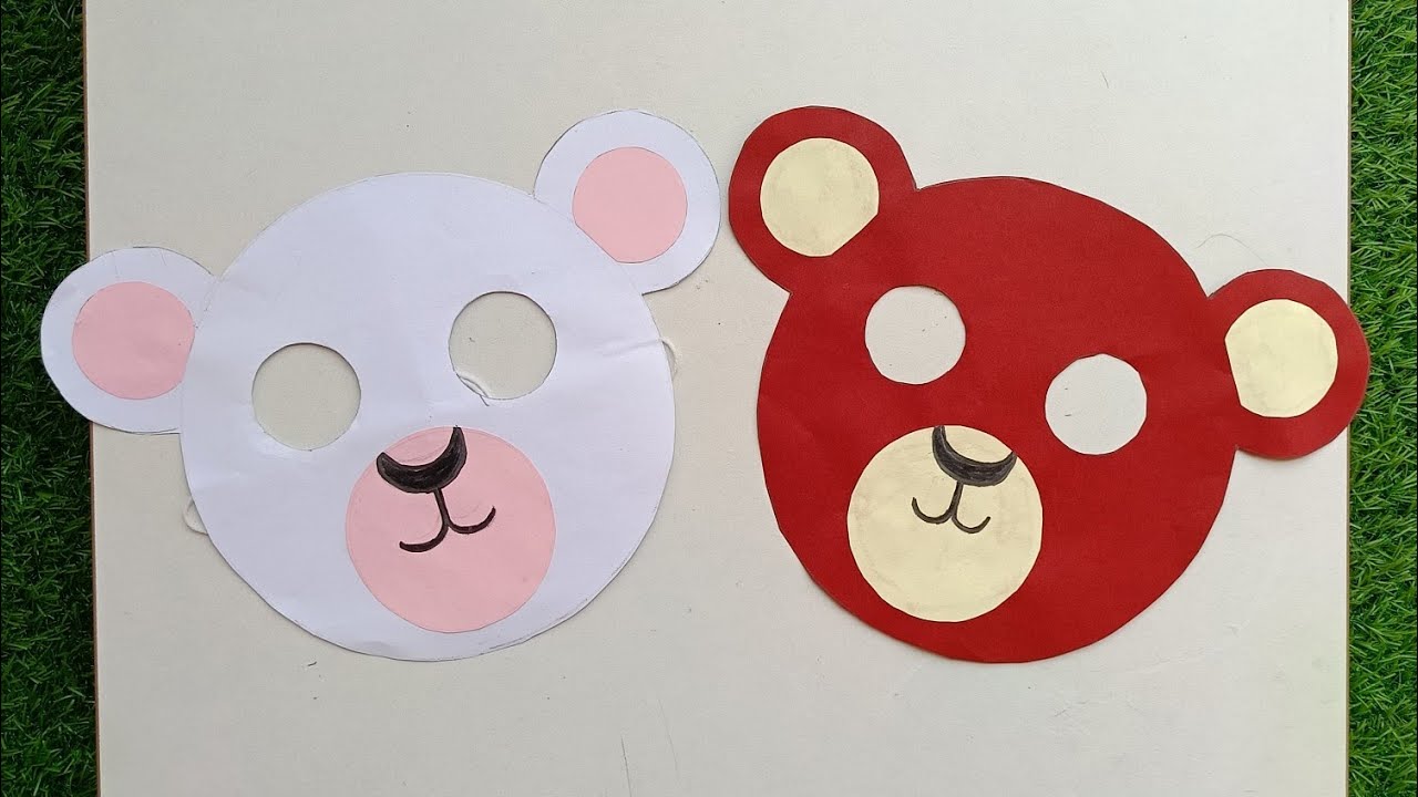 How to Make bear mask | Animal mask making | Polar bear Face mask |DIY Easy Paper Origami Mask Craft