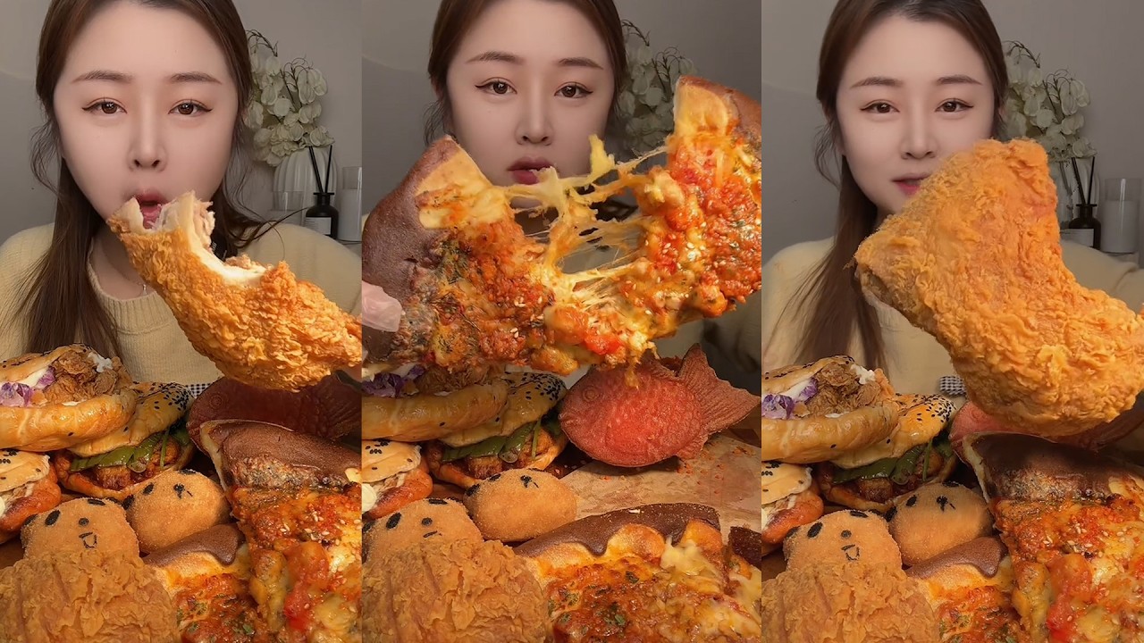 Makan Enak! Nikmatnya Mukbang Fried Chicken Pizza dan Roti Lucu yang Menggoda!