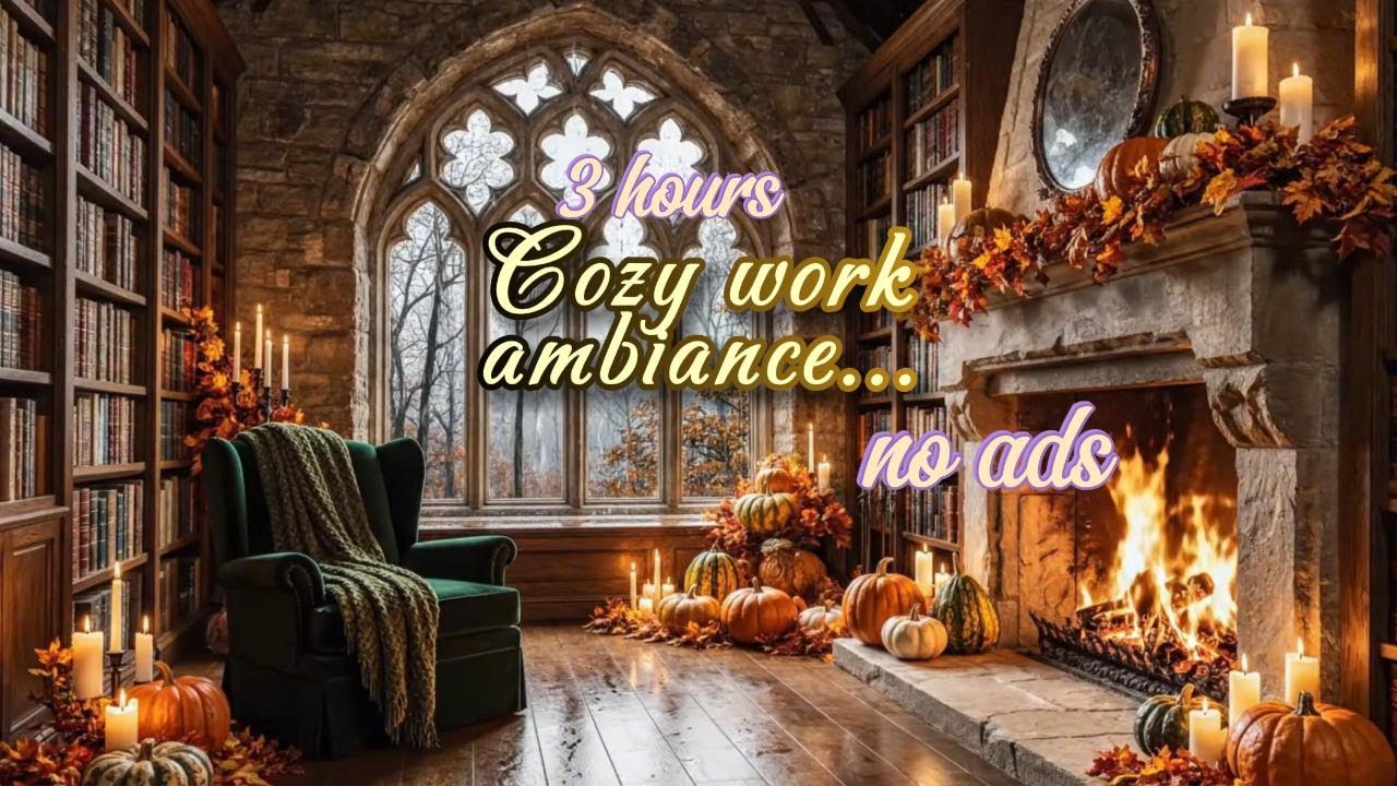 Cozy Fall vibes | 3 Hours | Ad-Free | Rain and Fireplace | Ambience | NO ADS