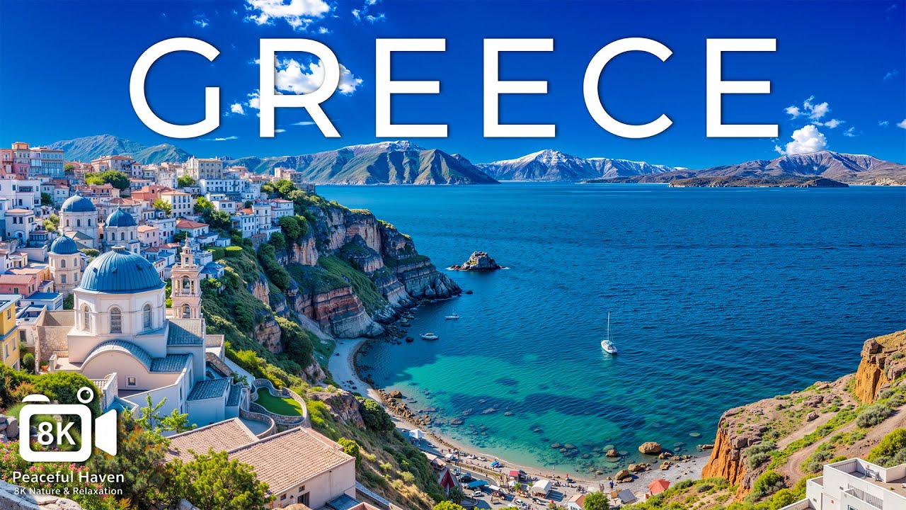Greece 8K – Ancient Ruins, Stunning Islands & Crystal-Clear Waters with Calming Music