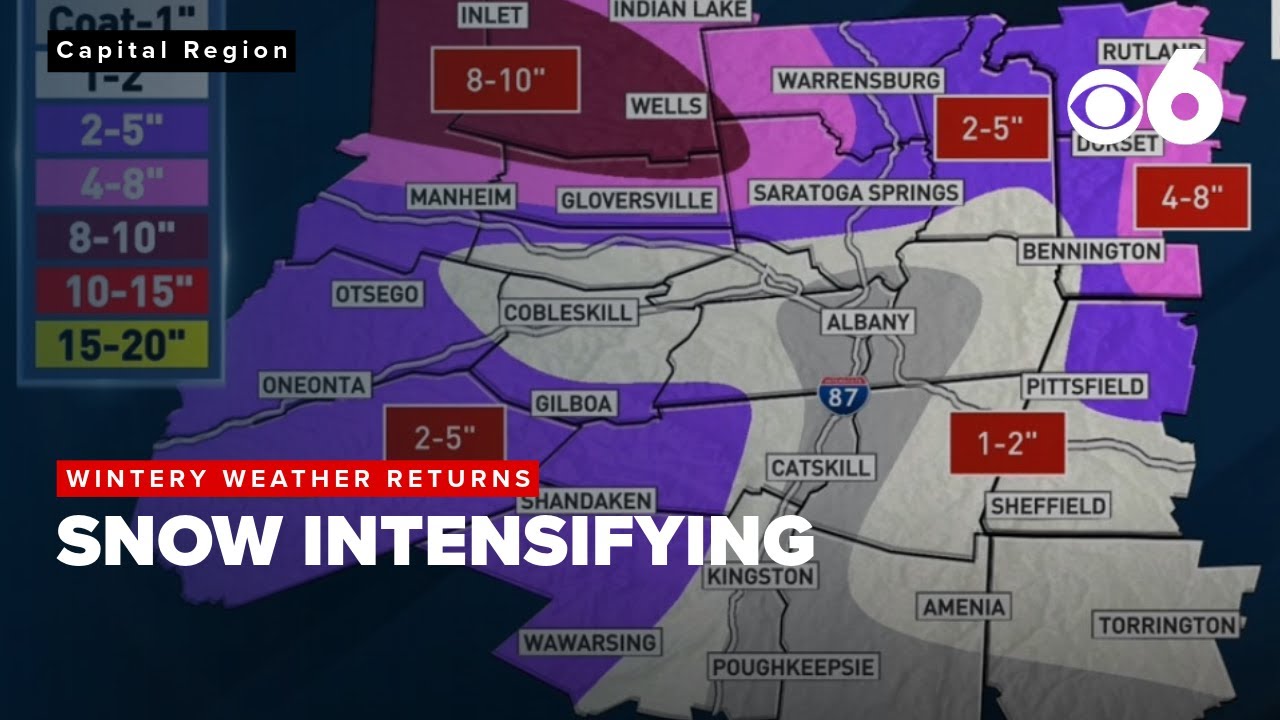 Wintry weather returns to the Capital Region with snow intensifying in northern areas