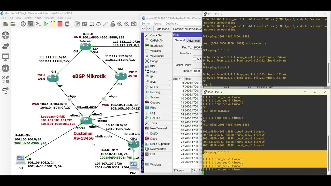 Конфигурация Mikrotik eBGP V7 (ipv4 и ipv6): AS-PATH-PREPENDING, LOCAL-PREF, AS-PATH FILTERING