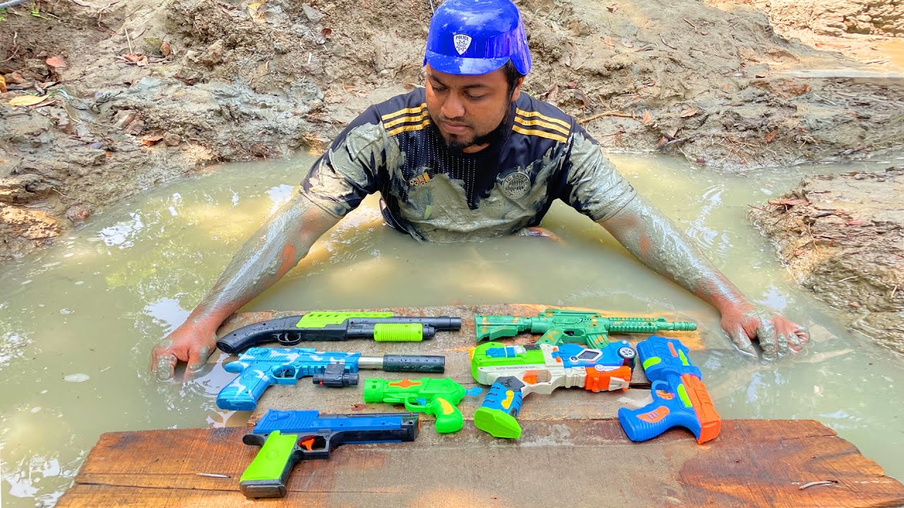 Looking for Lost Guns Airsoft into Water Pond | Found some Realistic Military Assault Rifle & more