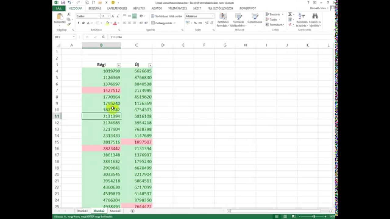 Excel listák összehasonlítása