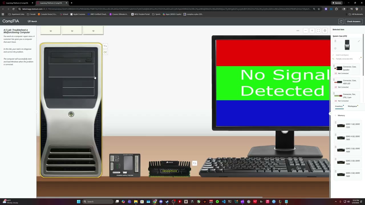 Attempting CompTIA A+ 1201 4.5 Lab: Troubleshoot a Malfunctioning Computer