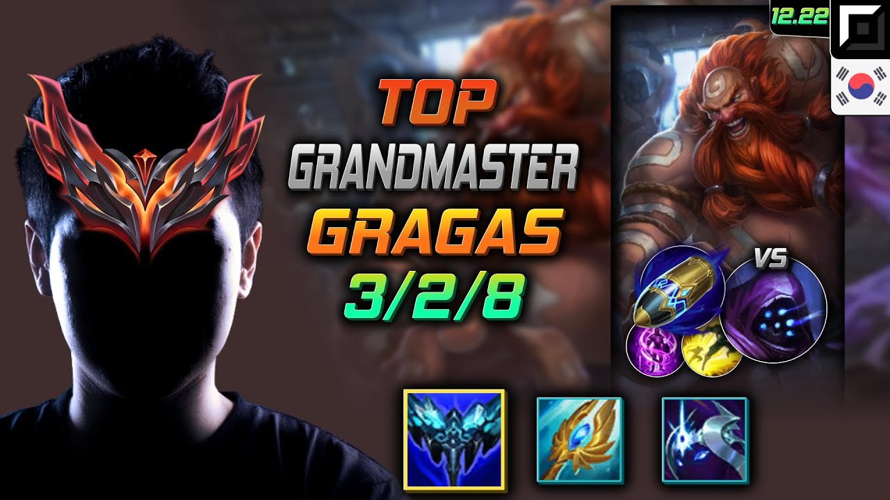 GrandMaster Top Грагас Build Вечный холод Удар на опережение - Gragas Top vs Jax - LOL KR 12.22