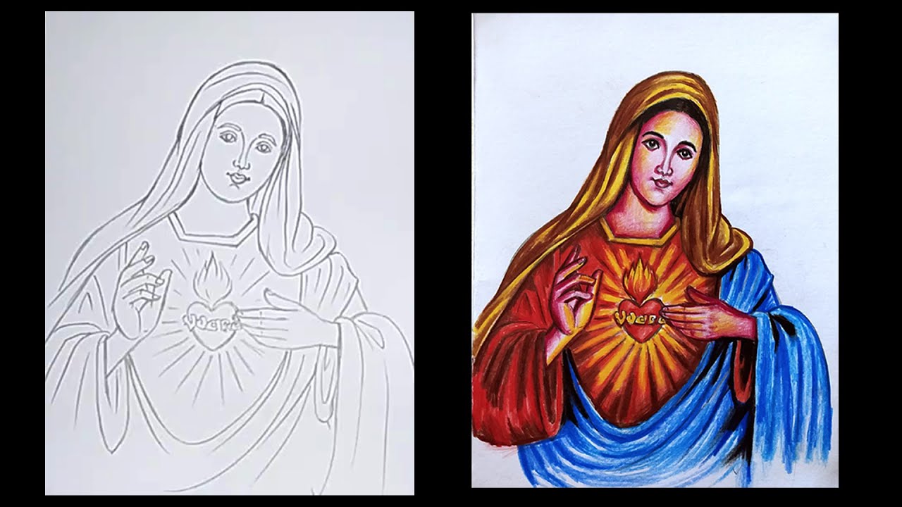 mother mary drawing step by step / how to draw virgin mary / mama mary / Our Lady of Velankanni