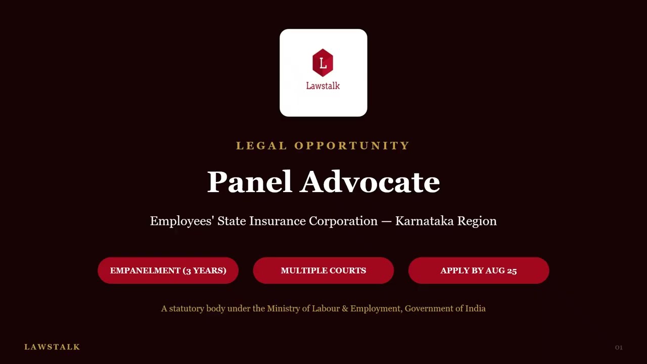 Lawstalk ESIC Panel Advocate #law #legal  #jobs #jobsearch #opportunity