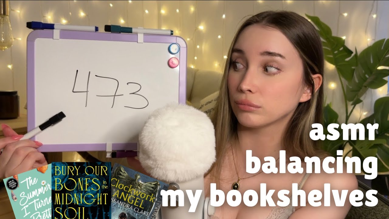 ASMR balancing my bookshelves for May (book triggers, close whispers)
