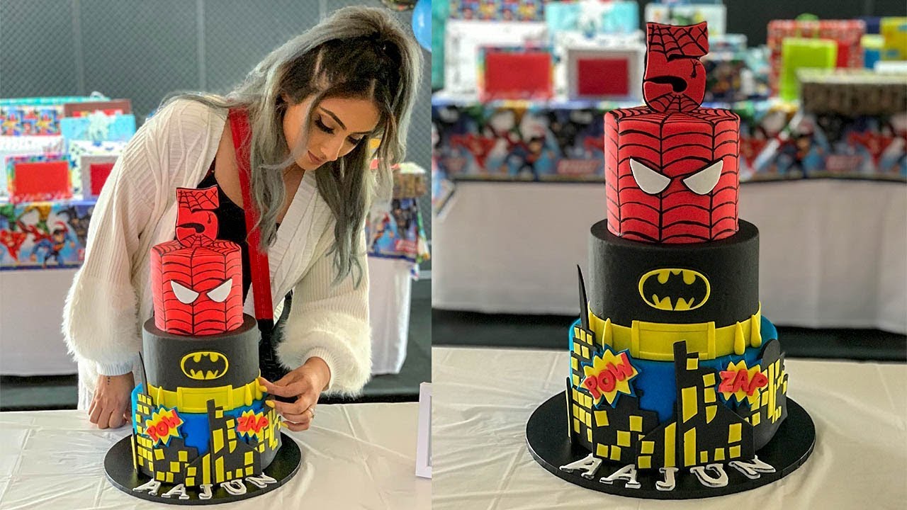 Superhero Birthday Cake - Batman/Spiderman | Mundheep Makes