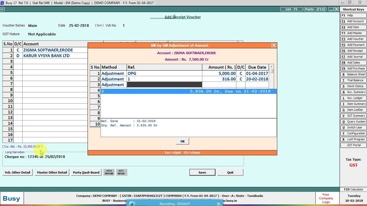 Busy Receipt Entry Training Video (Tamil)